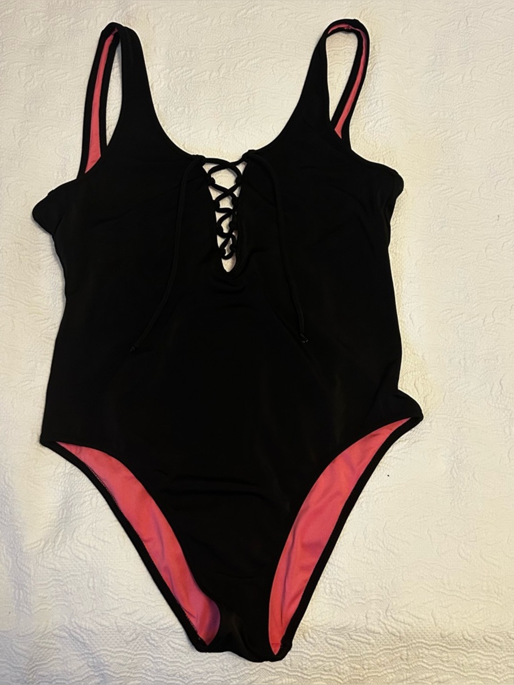 VS PINK Black One-Piece Lace-Up Swimsuit